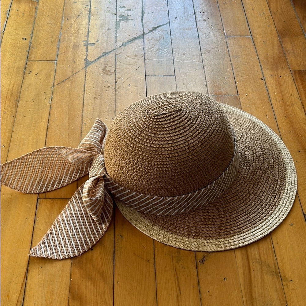 David and Young Brown Straw Sun Hat with Striped Bow